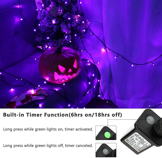 BrizLabs Purple Halloween Lights 2 Pack 78.74ft 240 LED Halloween String Lights Plug in Purple Mini Tree Light Connectable 8 Modes Outdoor Holiday Lighting Waterproof for Tree Home Yard Patio Decor