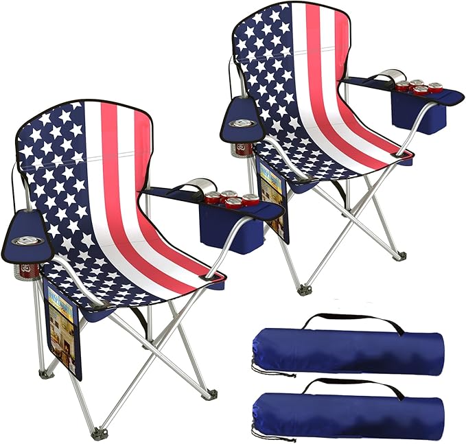 Folding Camping Chairs Durable 600D Oxford Portable Outdoor Chair with Cooler Pouch Cup Holder &amp Storage Pocket for Camping Beach Fishing