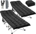YITAHOME 2 Pcs Camping Cots w/Mattress Portable Lounge Chair Outdoor Folding Cot Heavy Duty 575 LB Capacity 1200D Oxford w/Carry Bag Travel Camp Bed for Camping Office Traveling Black