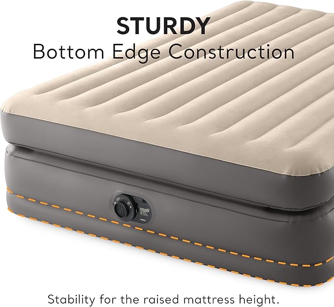 Intex Dura Beam Plus Prime Comfort Fiber-Tech Elevated Technology Home Air Mattress Bed with Electric Built-In Pump Queen