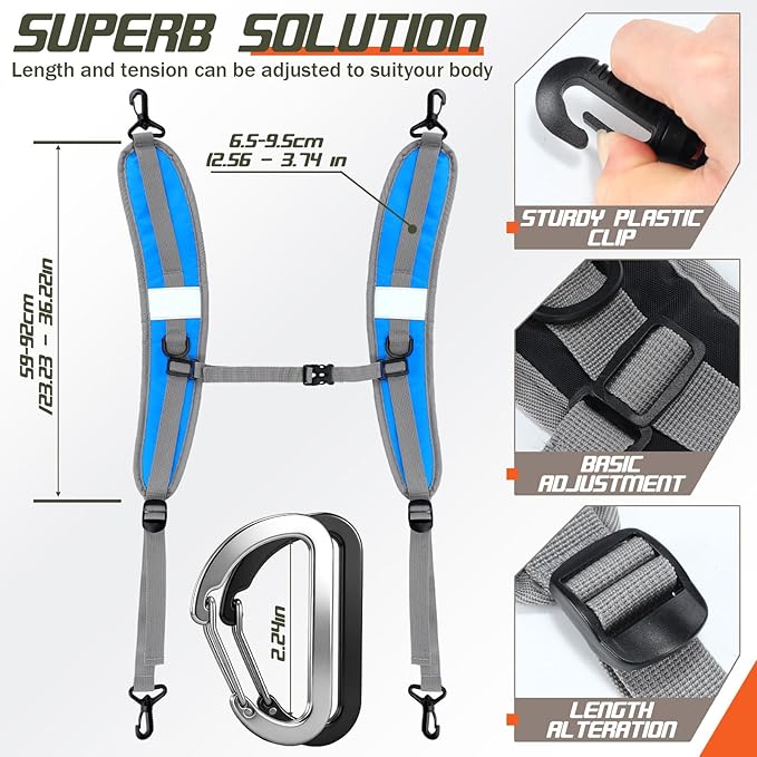 Outus 2 Pack Beach Chair Backpack Straps Adjustable Shoulder Carry Strap with 8 Aluminum Carabiners Clips Backpack Straps Replacement Heavy Duty Nylon Chair Carrying for Beach Camping Folding Chairs