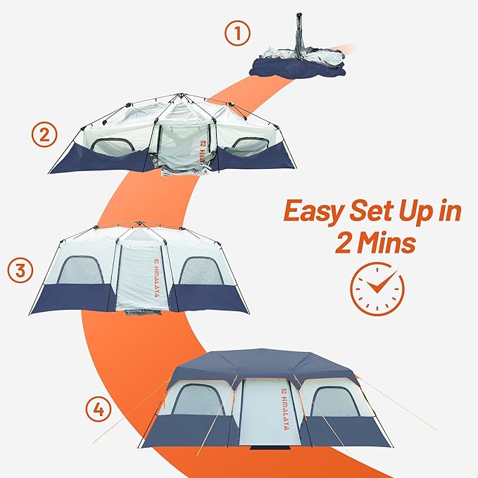 Family Camping Tent for 8-12 People 2-Minute Instant Setup with 2 Room Dividers Waterproof Windproof Ventilated Easy Carry for Outdoor Camping Hiking Picnic