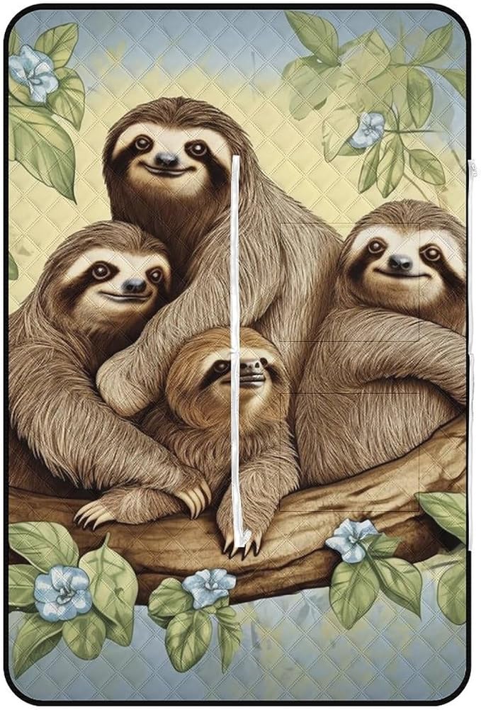 Zipper Sloth Family Style Picnic Mat Suitable for Travel Camping Park Or Home Use