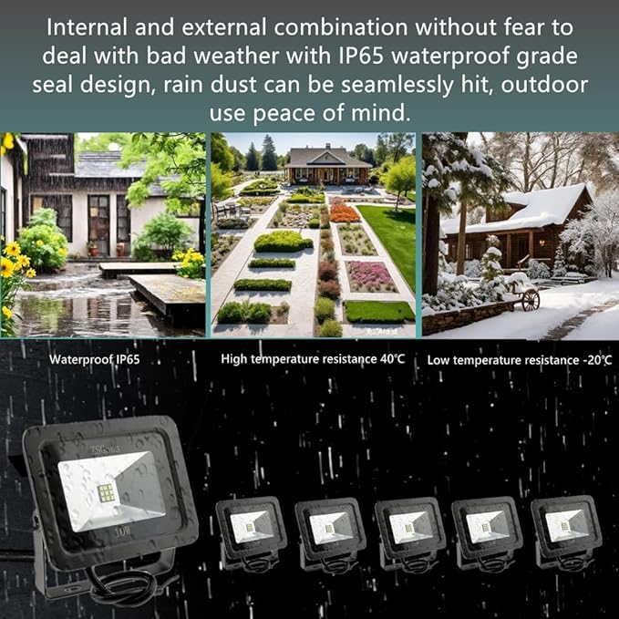 6 Pack Warm White 10W LED Flood Light Outdoor Waterproof IP65 Wall Security Landscape Lamp Home Square Yard Garage Street Pathway Spike Stand Low Voltage 12V 24V 36V 48V 60V DC AC