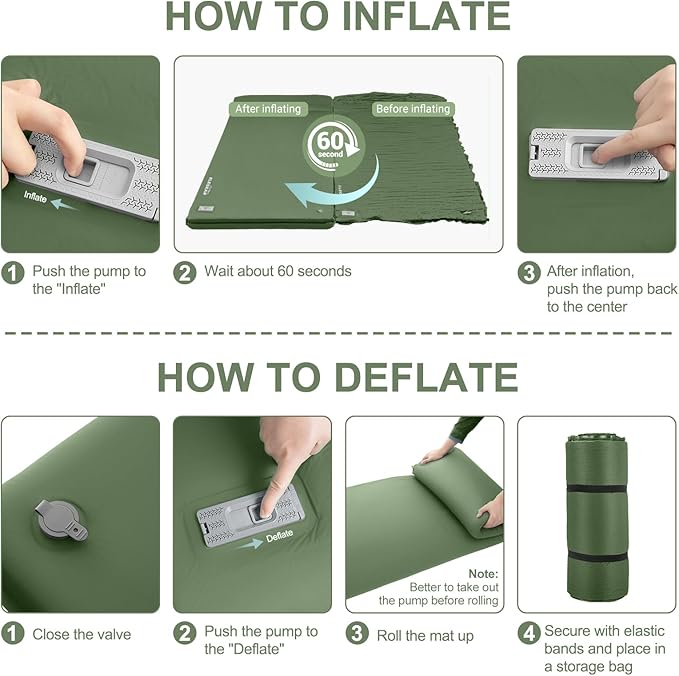 Elegear CumbreX™ Self Inflating Sleeping Pad Built-in Electric Pump 3.15 Ultra-Thick Memory Foam Camping Mattress Pad with Pillow Double Sleeping Pad for Camping R-Value 9.5 Foam Camp Pad - Full