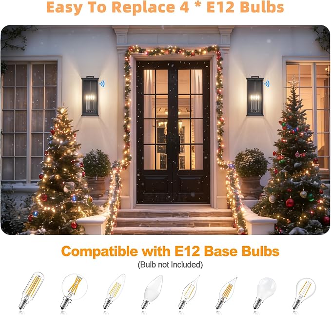 Dusk To Dawn Extra Large Outdoor Wall Lantern-4 LightOutdoor Wall Light Fixtures For Patio PorchBlack Exterior Wall SconceWaterproof Outside Garage LightsE12 Base1 Pack24H*10.2L*9.8W