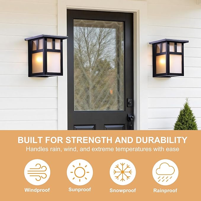 2-Pack Small Outdoor Wall Lights Rustic Black Metal Sconce with Clear Glass Shade 7.6”H Compact Exterior Light for Porch Entryway Garage - Hardwired Damp Rated ETL Certified (Bulb Not Included)