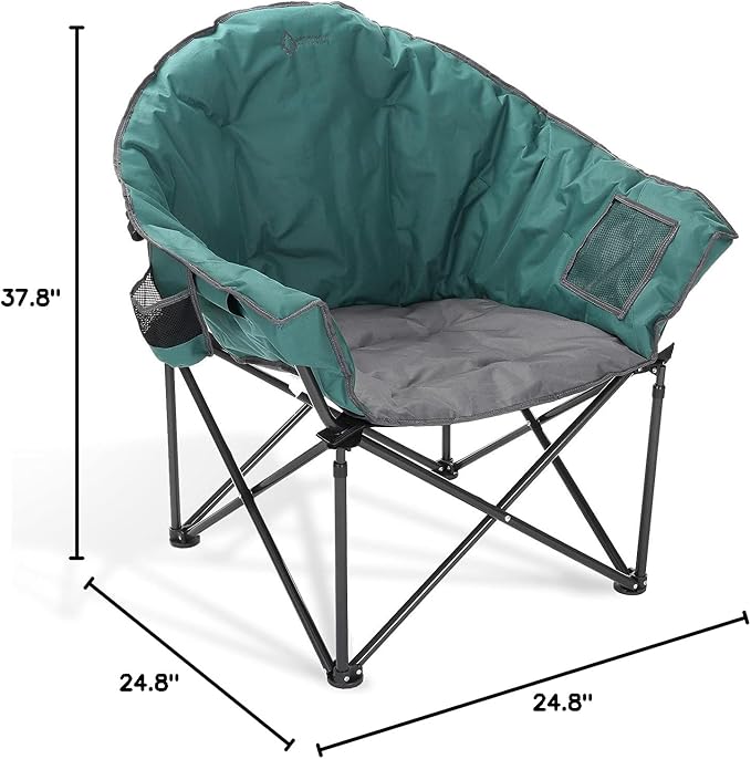 ARROWHEAD OUTDOOR Oversized Heavy-Duty Club Folding Camping Chair with Pocket Cup Holder Portable Padded Moon Round Saucer Supports 330lbs Carrying Bag