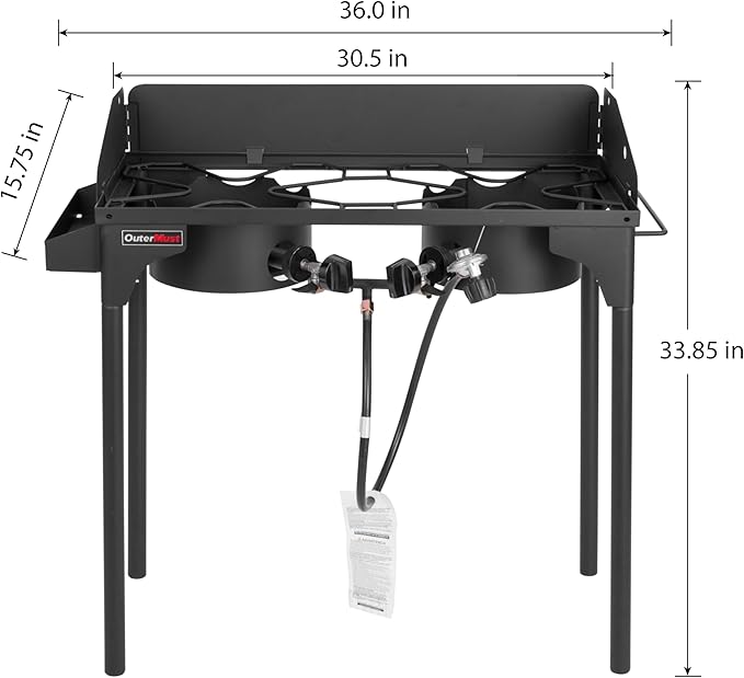 Propane Double Burner for Outdoor Cooking Two Camping Stove with Removable Windscreen and Detachable Legs Stand for Home Brewing Camping BBQ