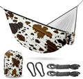 Outdoor Hammock for Camping Western Brown Cow Print Double Single Hammocks with 2 Tree Straps Lightweight Portable Heavy Duty Nylon Hammocks for Backpacking Travel Beach Backyard Patio Hiking