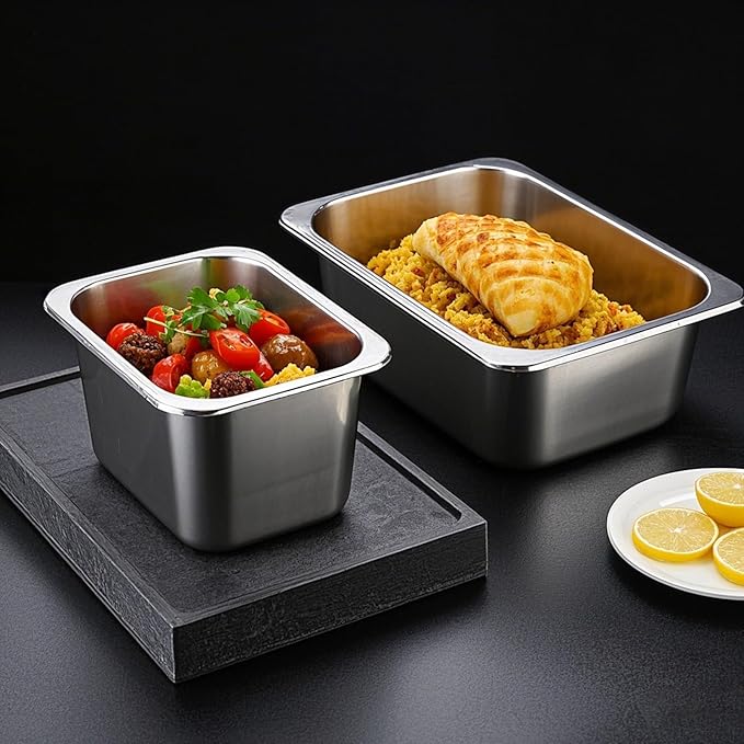 HOIGON 4 Pack 1/2 Size Steam Table Pan 4 Inch Deep Stainless Steel Hotel Anti-Jam Steam Pan for Buffet Restaurants Catering