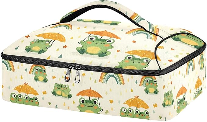 Casserole Carrier Adorable Frogs Holding UmbrellaInsulated Casserole Carrier for Hot or Cold Food Thermal Lunch Tote for Potluck Parties Picnic Beach Fits 9 x 13 Inches Baking Dish