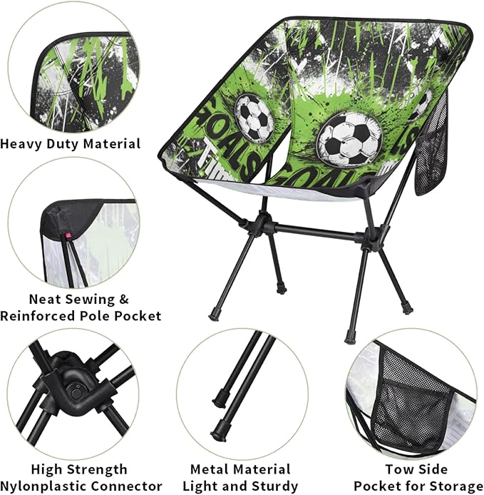Sports Soccer Portable Camping Chair Folding Chairs for Outside Lightweight Backpacking Chair Outdoor Collapsible Beach Chairs for Adults Fishing Lawn Picnic Travel Hiking