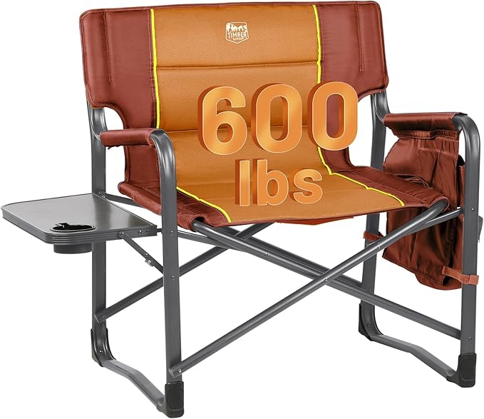 Timber Ridge XXL Upgraded Oversized Directors Chairs with Foldable Side Table Detachable Side Pocket Heavy Duty Folding Camping Chair up to 600 Lbs Weight Capacity (Orange) Ideal Gift