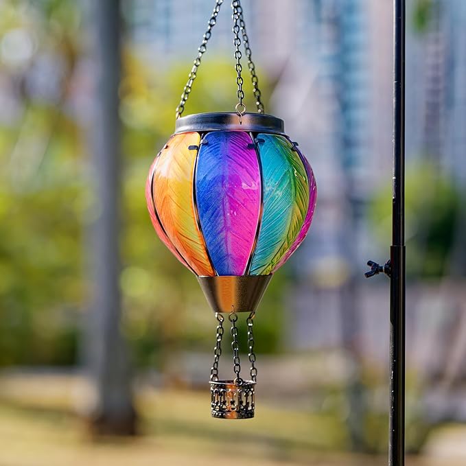Solar Hot Air Balloon Lantern with Flame Outdoor Lights Solar Lantern Gardening Gifts for Mom Grandmom Hanging Hot Air Balloon Lights Outdoor Waterproof Decor for Patio