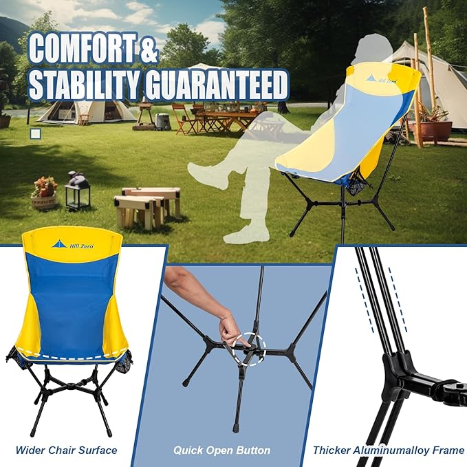 Lightweight Camping Chair (Innovative Rotating Instant Setup) High Back Portable Collapsible Camping Chair Folding Backpacking Ultralight Hiking 400lbs Capacity (Suspension Comfort)