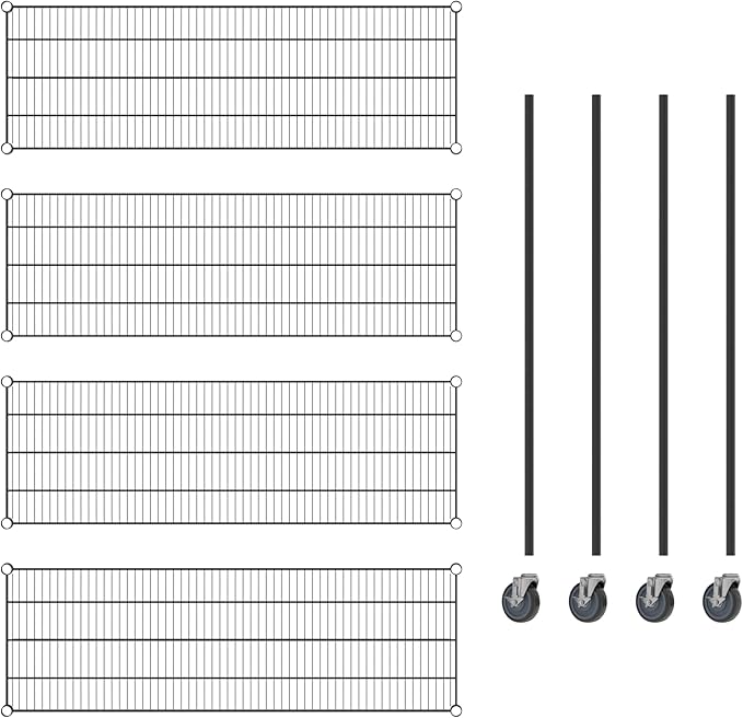 Commercial NSF Listed Black Epoxy Mobile Wire Shelving Kit 18 x 54 x 60 with 4 Shelves Perfect for Warehouse Walk-in Refrigerator Freezer Grocery Store Restaurant Dishroom