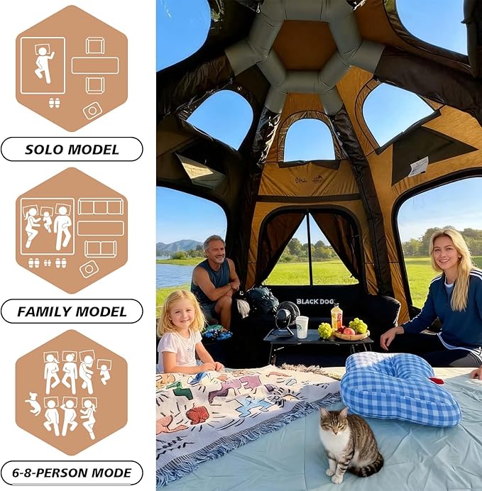 Inflatable Tents for Camping 6-8 People142 Square Feets Cotton Igloo Tent 4 Season Blow up Tents with Waterproof Tarp Glamping Inflatable Hot Tent with Stove Jack