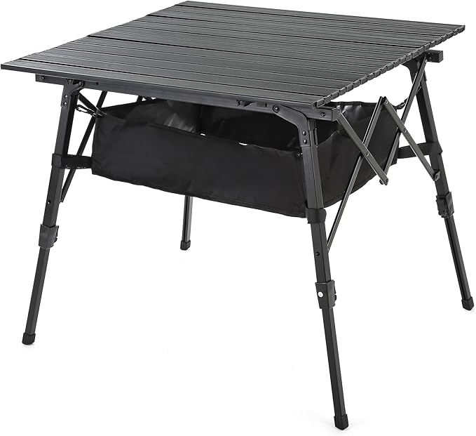 ARROWHEAD OUTDOOR 39 Aluminum Folding Camp Roll Up Table w/Adjustable Height Undertable Mesh Storage Carry Bag
