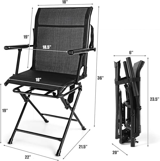 Tangkula 360-Degree Hunting Swivel Chair Ground Blind Chairs w/Armrest &amp Mesh Back Foldable Hunting Chairs w/Non-Slip Foot Pads &amp Steel Frame Portable Hunting Seats for Camping Hunting Fi