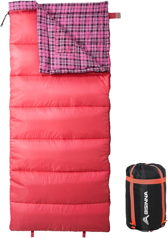 BISINNA Cotton Flannel Sleeping Bag for Adults Backpacking Camping Sleeping Bag 3 Season Envelope Sleeping Bags for Hiking