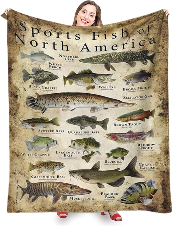 North America Fishing Blankets for Men Sports Fish of North America Blanket Fish Blanket Fishing Enthusiast Unique Outdoor Lover Present (70 * 90in)