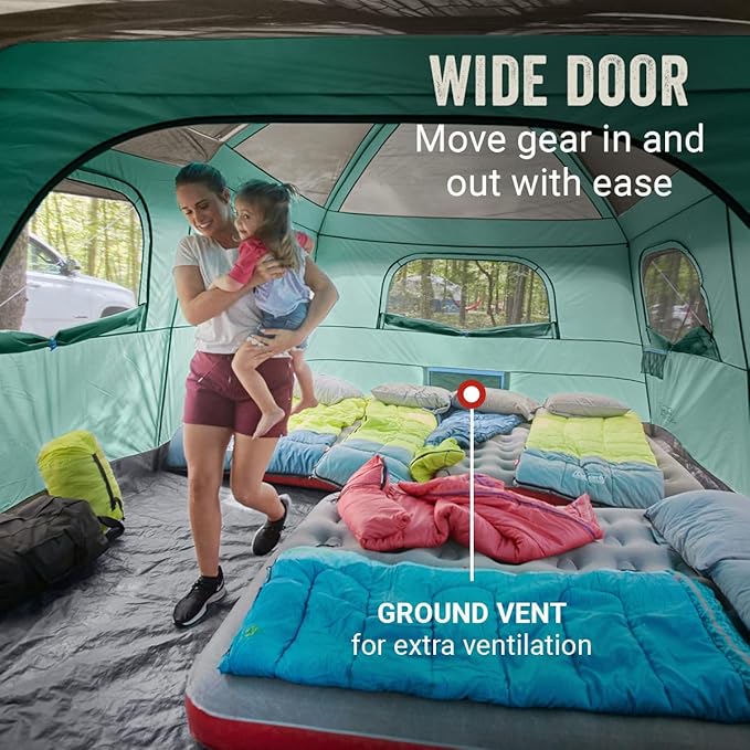 Coleman Skylodge 12-Person Camping Tent with Rainfly &amp Screened Porch XL Weatherproof Family Tent Fits 4 Queen-Sized Airbeds Color-Coded Poles &amp Sleeves Made of PFAS-Free Materials