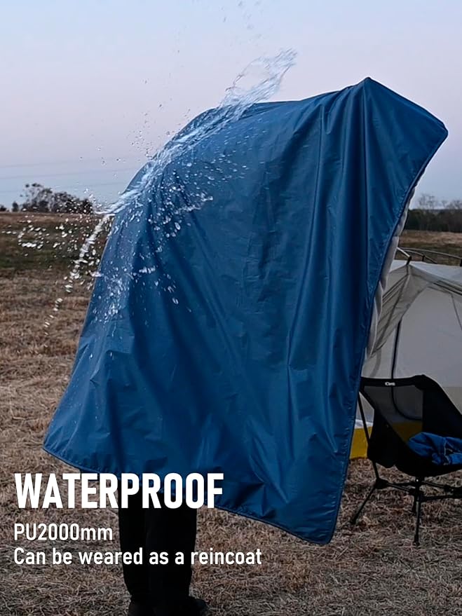 iClimb Heated Waterproof Camping Stadium Blanket with Hood and 5V 10000mAh Battery Pack All Season Outdoor Indoor (Blue)