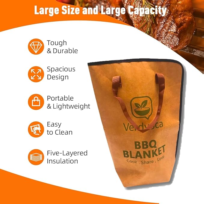 16L Orange Collapsible BBQ Prep Tub with Locking Lids &amp 21 Inch Pro Tyvek Brown BBQ Blanket for Resting Meat