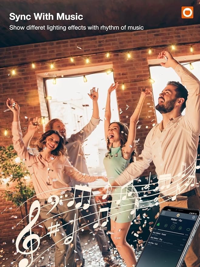 addlon 96FT Smart Outdoor String Lights Dimmable Patio Lights with 30 Waterproof LED Edison Bulbs String Lights for Outside Work with APP Control Music Sync Outdoor Lights for Bistro Backyard Party