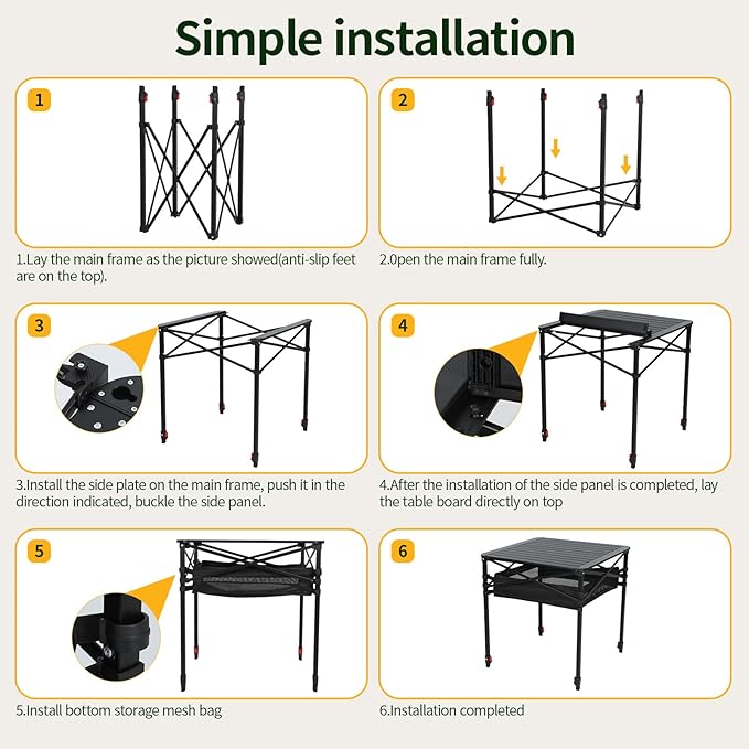 Nice C Aluminum Square Table Adjustable Height Folding Camping Table Lightweight Collapsible Table with Roll-up Tabletop Carry Bag for Outdoor Camping Picnic backyards BBQ (27'' Large)