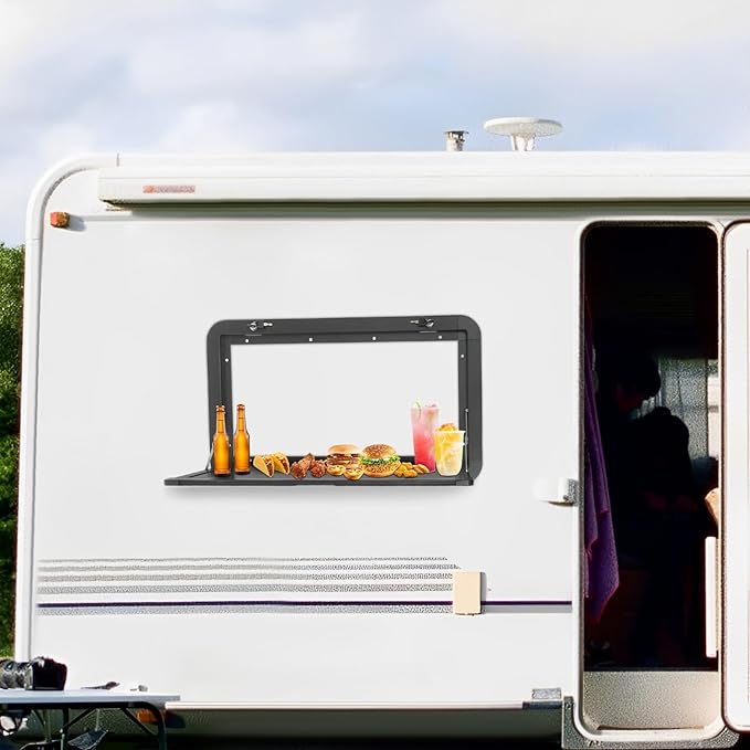 RV Foldable Table 800 X 450mm External Hanging Table Campervan Outside Picnic Wall Mounted Table for Caravans Vans Truck Campers Travel Trailers Aluminum Alloy