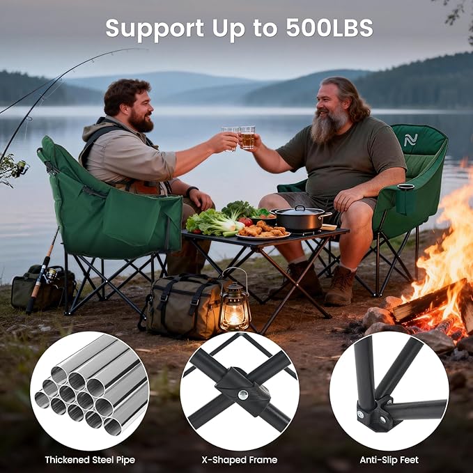 ABORON Oversized Camping Chair Portable Folding Chair with Cooler Bag &amp Cup Holder Heavy Duty Lawn Chair for Camping Patio Backyard Supports 400 lbs