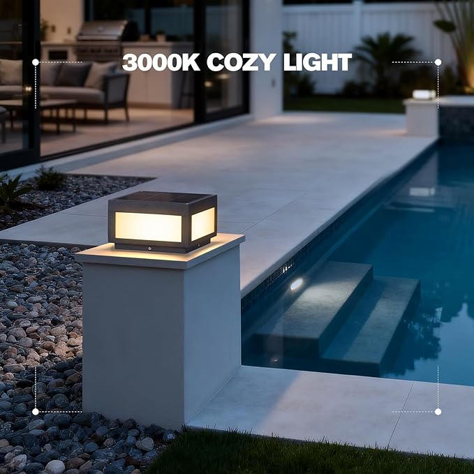 9.84 Solar Post Lights 3000K LED Solar Pillar Lights Outdoor IP54 Waterproof Outdoor Lamp Post Light Dusk to Dawn Column Lighting for Posts Fence Outside Entrance Yard Patio Driveway