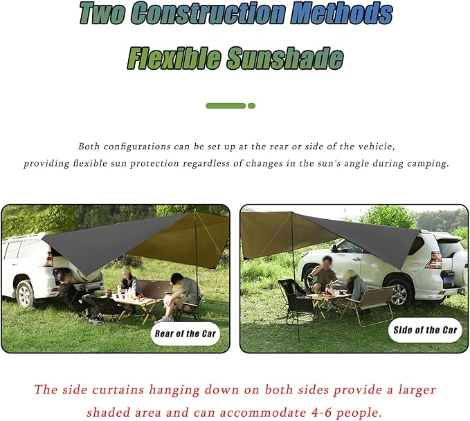 Car Camping Awning for Chrysler Pacifica 2004-2008 2017 2018 2019 2020 2021 2022 2023 2024 2025 Large Car Side and Rear Awning Outdoor Vehicle Sun Shade Shelter for Camping Overlanding