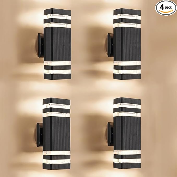 4-Pack Outdoor Wall Lights LED Modern Black Exterior Light Wall Mount Simple Aluminum Waterproof Porch Wall Sconces for Outside House Garage Garden