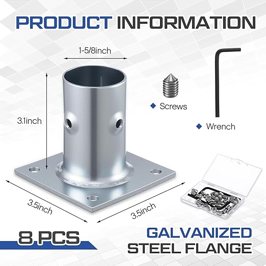Blulu 8 Pack Galvanized Steel Flange Oblong Base for 1-5/8 OD Tubing Suitable for Mounting Stainless Worktables Equipment Stands Kitchen Equipment Legs