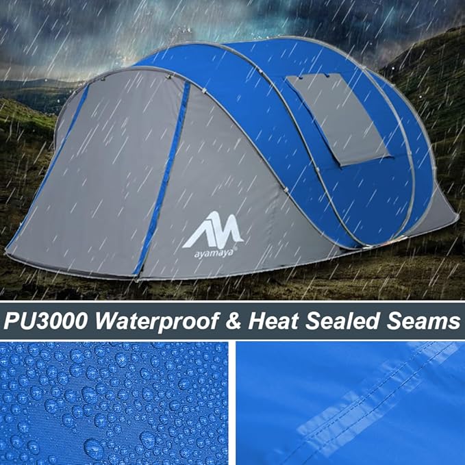 6 Person Easy Pop Up Tents for Camping - AYAMAYA Double Layer Waterproof Instant Tent with Vestibule &amp Porch Large Size Family Tent Automatic Setup for 4-6 People Camping Hiking (Poles Included)