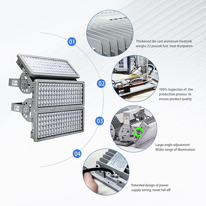 Kekeou 600W LED Flood Lights Outdoor 300W Stadium Light 2 Pack Arena Lights 600 Watt 84000LM 6500K Adjustable Lighting Angle Exterior Flood Light IP67 Waterproof for Playground