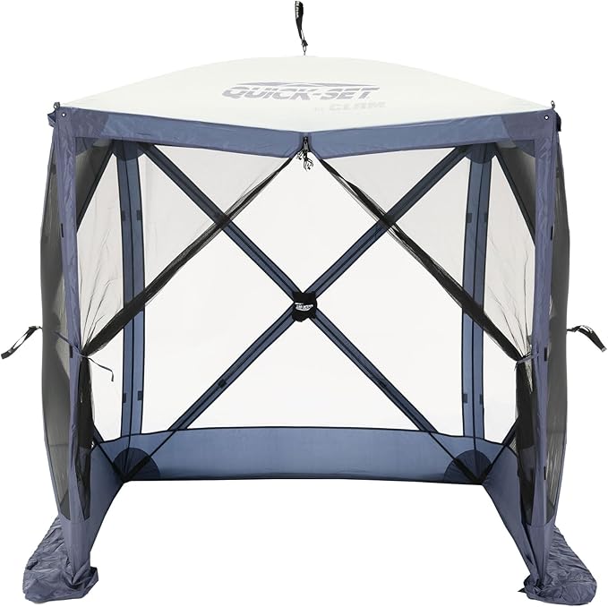 CLAM Pop Up Screen Tent 6' x 6' Outdoor Camping Gazebo Portable 4-Sided Canopy with Ground Stakes &amp Carry Bag Traveler Blue
