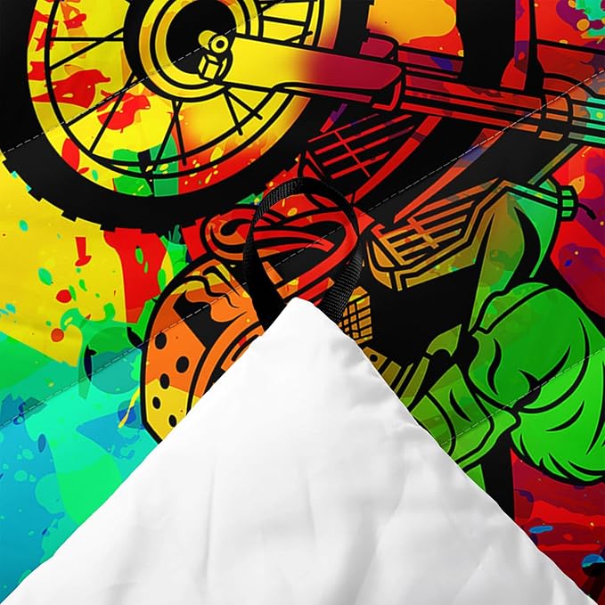 Axolotl Dirt Bike Camping BlanketMotor Vehicles Biker Puffy Printed BlanketMotocross Racer Packable Outdoor BlanketColorful Ink and Oil Paintlightweight Backpacking for CampingPicnicHikingBeach