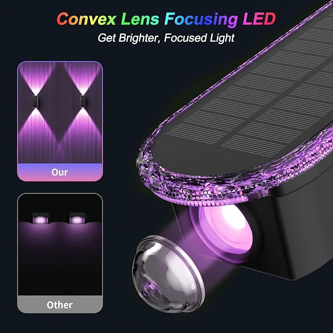 Ellasay Solar Fence Lights Backyark: 6-Pack Fence Lights Solar Powered 8 WRGB Color Modes - Up &amp Down Waterproof Solar Wall Lights for Outdoor/Yard/Poolside/Porch/Patio/Railing