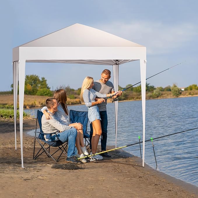 6.5x6.5ft Pop Up Canopy Tent Outdoor Tent Canopy Foldable Portable Canopies for Camping Patio Easy Up Gazebo Canopy with Carry Bag White