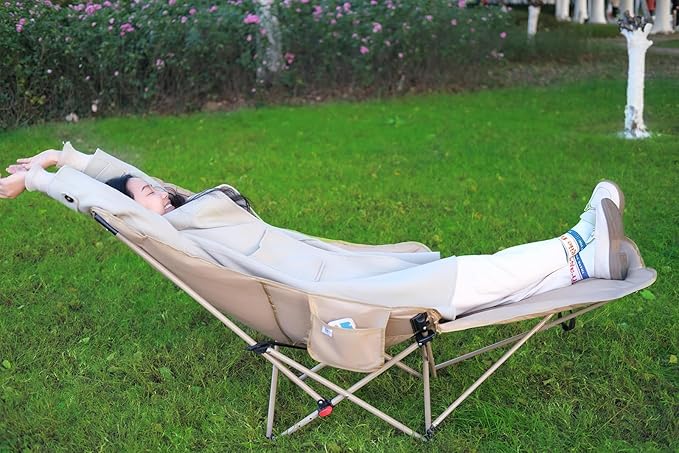 Dual Purpose Folding Camping Cot and Chair with Removable Footrest for Adults Easy-to-Assemble Adjustable Sleeping Chair with Carry Bag for Fishing Hiking Travel Home (Dark Green)