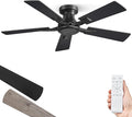 ZMISHIBO 42 Inch Ceiling Fan No Light Flush Mount Low Profile Modern Black Ceiling Fan Without Light Remote Control &amp Quiet DC Motor for Indoor&ampOutdoor Bedroom Living Room