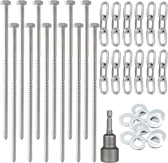 12pcs 3/8 x 12 inch Heavy Duty Camping Ground Anchors Non-Rust Tent Stakes Screw in Kit for Securing Animals Trampoline Carports Canopies Sheds Swing Sets Ground Anchors for High Winds