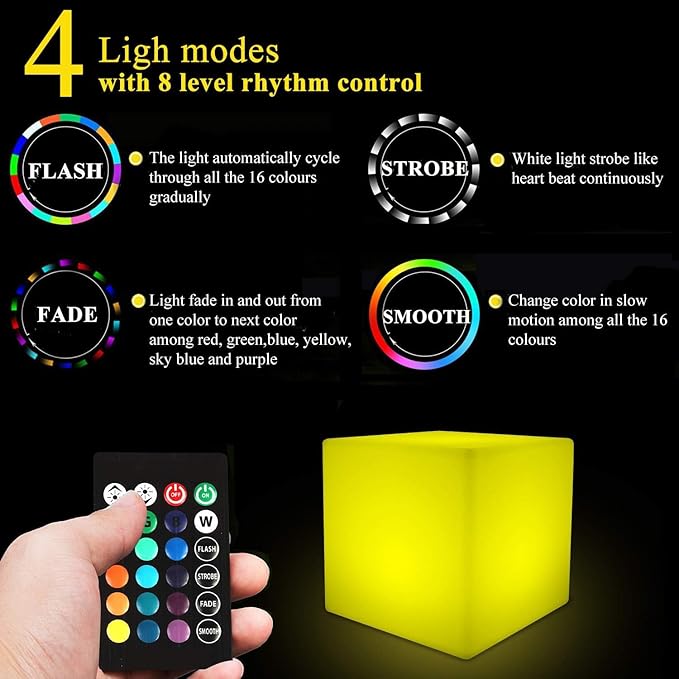 8-in Solar Cube Light Outdoor Waterproof 16 Colors Illuminate Cube Floor Lamp Dimmable Glowing LED Tesseract Cosmic w/Ground Stake &amp Remote Dynamic Effect for Garden Yard Patio Mood Ambient Ligh