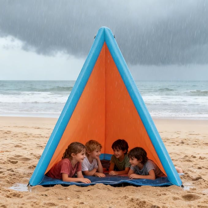 2-in-1 Sand Free Beach Blanket &amp Tent - 79x83 Waterproof Picnic Blanket with Inflatable Pillows No Pump Quick Inflation Fits 6-10 Seated/4-6 Reclined for Family Camping Travel Backyard