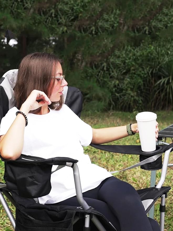 KingCamp Heated Camping Chairs with Lumbar Support Oversized Camp Chairs for Adults with Heating Folding Heated Chairs with USB Padded Camping Chair Outdoor Autumn(NO Battery)