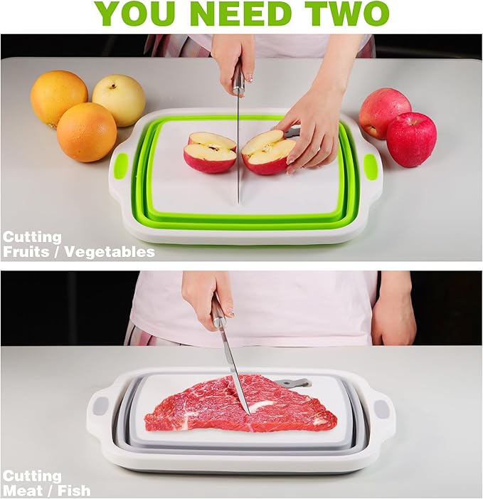 2 Pack Collapsible Cutting Board Foldable Dish Tub with Draining Hole Portable Chopping Board with Colander 3 in 1 Multifunction Camping Sink for Washing Dish Bowl Vegetables and Fruit